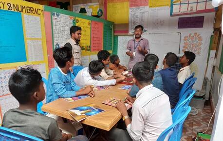 Adolescents learn foundational skills, life skills, entrepreneurship and vocational skills at a multi-purpose adolescent center in Cox’s Bazar.