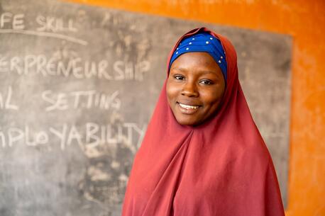 Fatima, 17, at her vocational training center in Gonidamgari Primary School, Maiduguri, Nigeria.