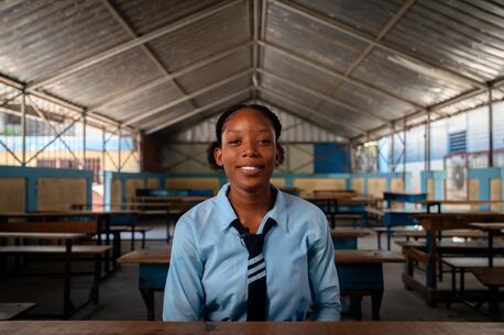 A student attending a catch-up class in Haiti, supported by Education Cannot Wait, UNICEF and partners.