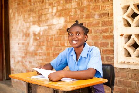 Kids in Need of Desks (K.I.N.D.) scholarship recipient Chisomo Daimon in Malawi. 