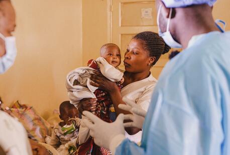 UNICEF DRC’s Deputy Representative, Dr. Mariame Sylla, speaks with a patient during her visit to the mpox isolation and treatment unit at Lwiro Hospital, in the Miti-Murhesa health zone, South Kivu province, Democratic Republic of the Congo, Sept. 4, 2024.