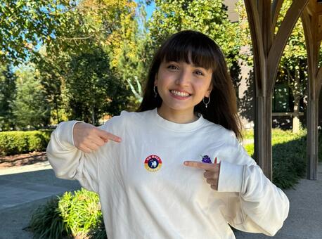 Ariana, 21, shows off her "I Voted" sticker on Oct. 17, 2024, the first day of early voting in North Carolina for the 2024 Presidential election.