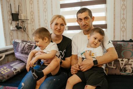 A family in Kharkiv, Ukraine on May 25, 2024.