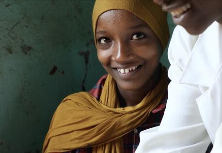 Zemzem, 13, in a classroom in rural Ethiopia where she has resumed her education after being rescued from a child marriage with help from a UNICEF-supported youth group.