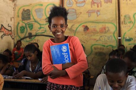 Tirhas, 14, attends the ECW-supported Chila Primary School in Chila in the Tigray region of Ethiopia.