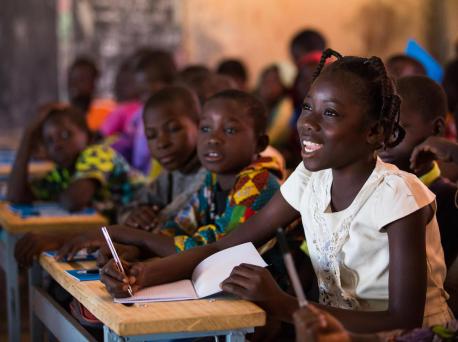On December 3, 2019, Nabyla (name changed), 13, attends class in at a UNICEF-supported school in Kaya, Burkina Faso, where her family found refuge after being displaced.