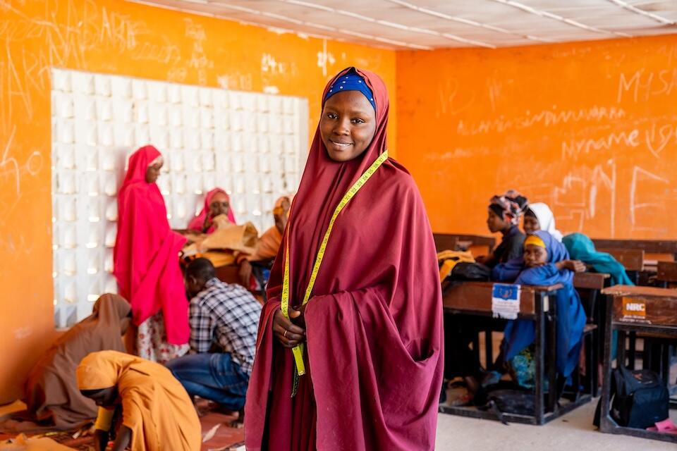 Fatima, 17, at her vocational training center in Gonidamgari Primary School, Maiduguri, Nigeria.