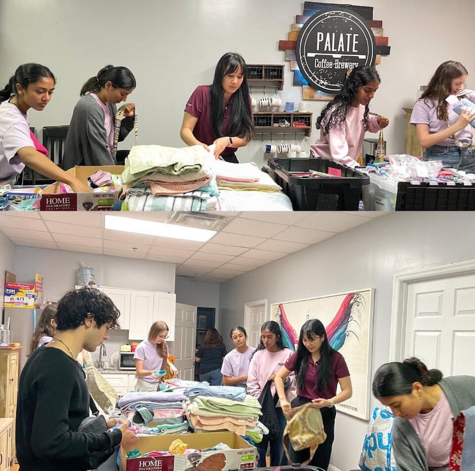 PERIOD club members pack menstrual supplies for donation in central Florida. 