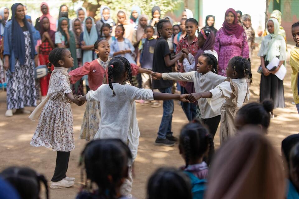 Children play in Makanna, a UNICEF safe learning space, in Kassala state, Sudan.