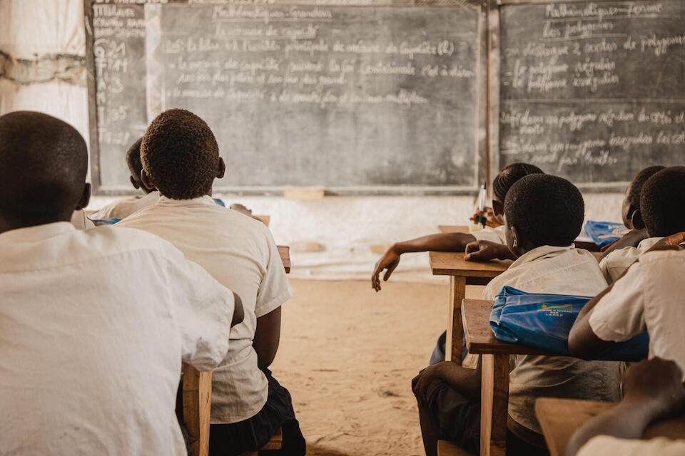 Temporary learning space installed by UNICEF at Kikumbe Primary School in Tanganyika Province, DRC on Oct. 12, 2023.