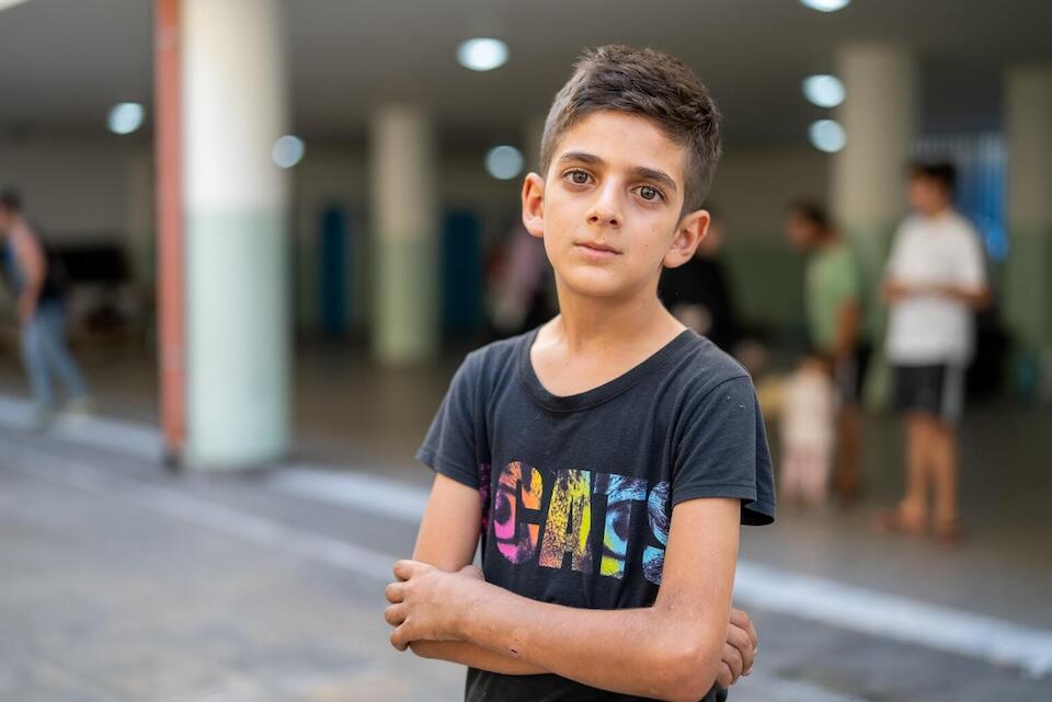 Abbas, 11, was hit by shrapnel in his hand after a missile struck near his house in Lebanon.