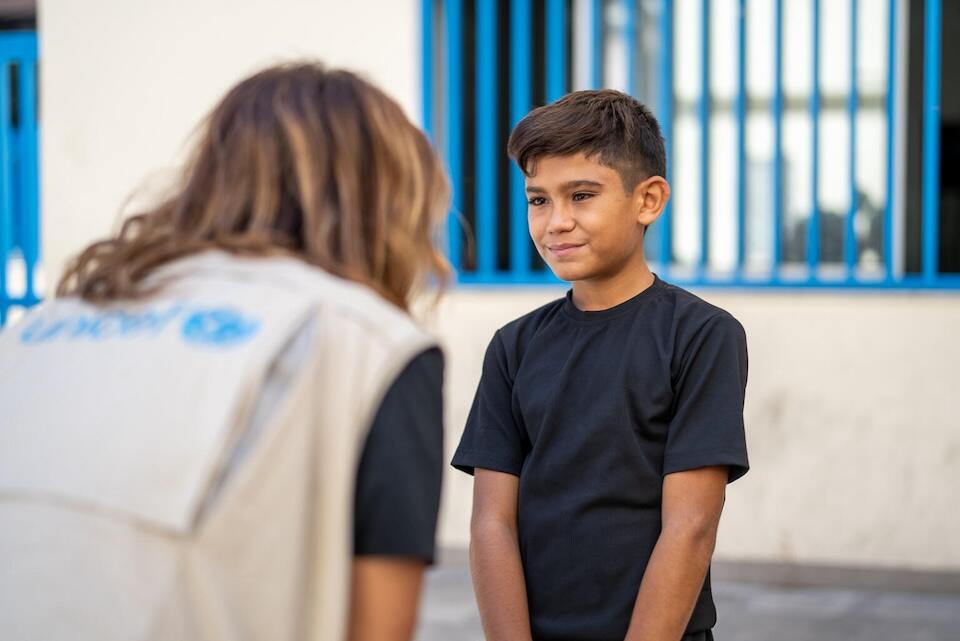 Mohammad, 13, was displaced from his home in Lebanon by bombing in October 2024.