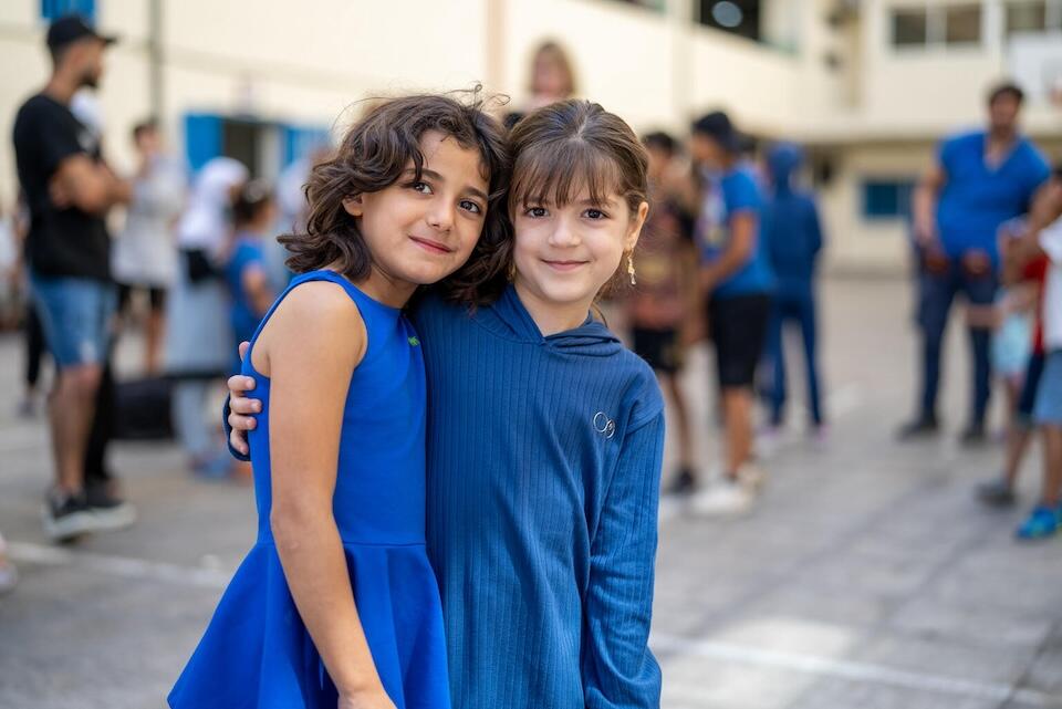 Seven-year-old friends in a shelter in Beirut on Oct. 3, 2024.