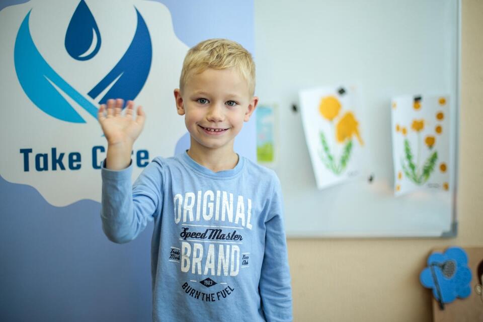 Five-year-old Platon attended a youth-led program on personal hygiene in Lviv, Ukraine on Aug. 19, 2024.