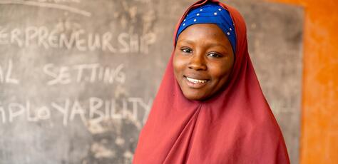 Fatima, 17, at her vocational training center in Gonidamgari Primary School, Maiduguri, Nigeria.